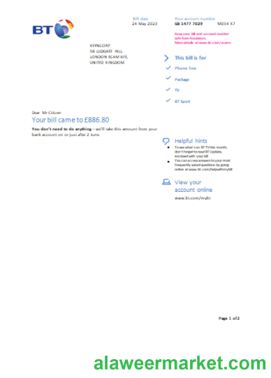 BT utility business bill, page 1 SCR